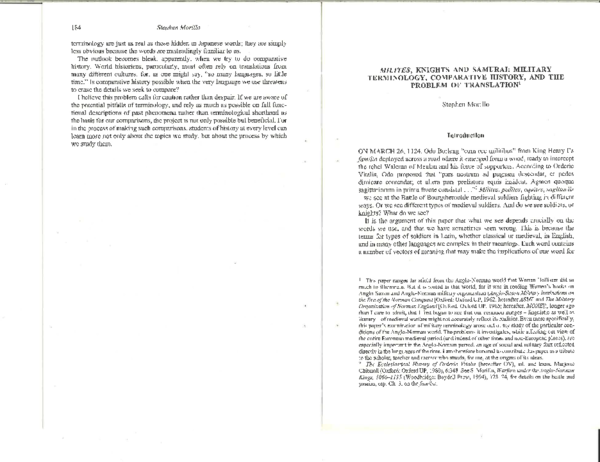 Milites, Knights and Samurai: Military Terminology, Comparative History, and the Problem of Translation