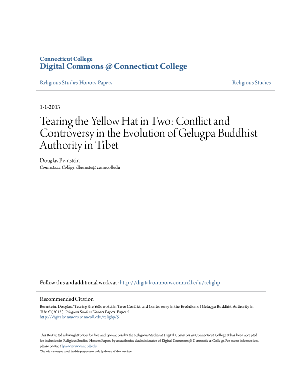 Pdf Tearing The Yellow Hat In Two Conflict And Controversy In The Evolution Of Gelugpa Buddhist Authority In Tibet Douglas G Bernstein Academia Edu