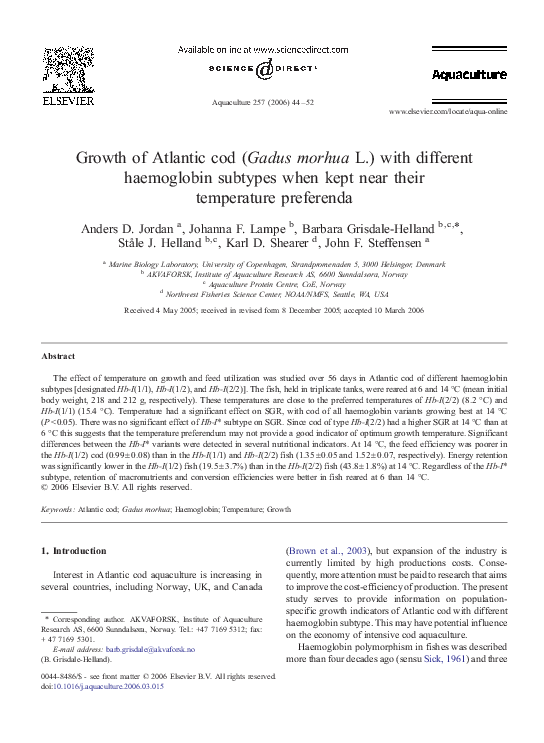(PDF) Growth of Atlantic cod (Gadus morhua L.) with different ...