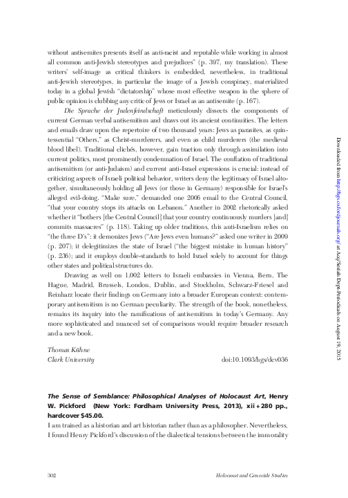 The Sense of Semblance: Philosophical Analyses of Holocaust Art