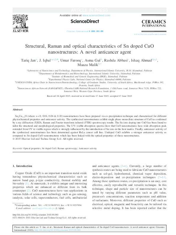 (PDF) Structural, Raman and optical characteristics of Sn doped CuO ...