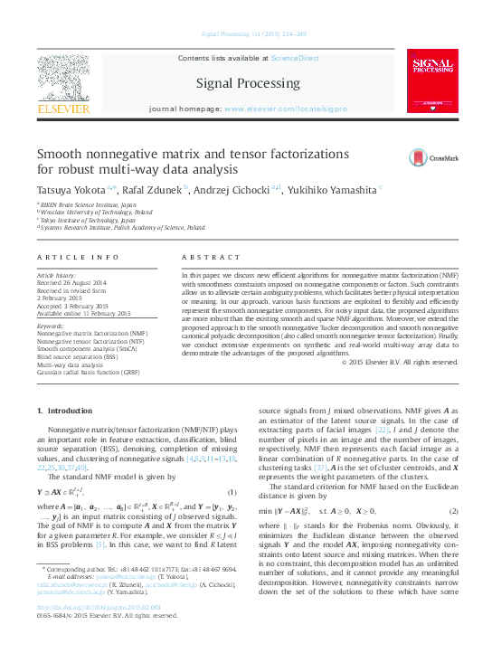 PDF) Smooth nonnegative matrix and tensor factorizations for