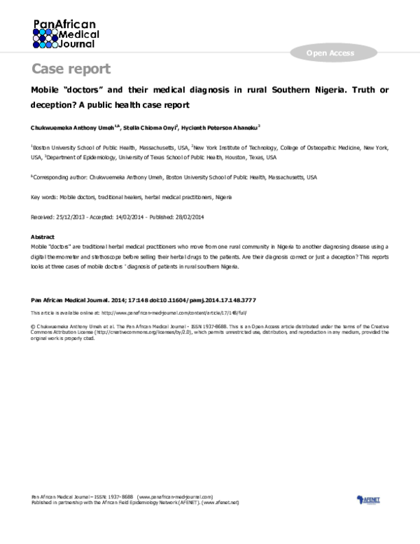 (PDF) Mobile "doctors" and their medical diagnosis in rural Southern