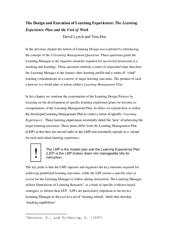 (PDF) The design and execution of learning experiences: The Learning ...