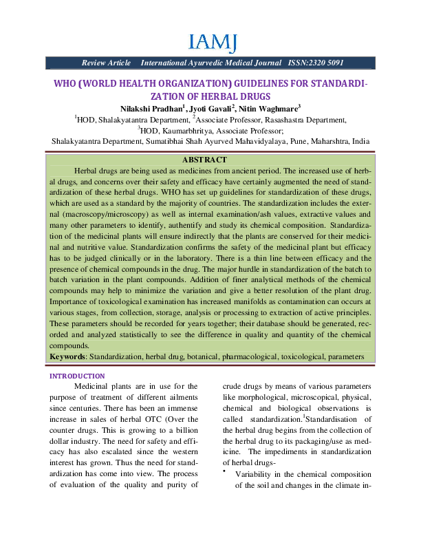(PDF) WHO Guidelines for Standardization of Herbal Drugs Jyoti Gavali