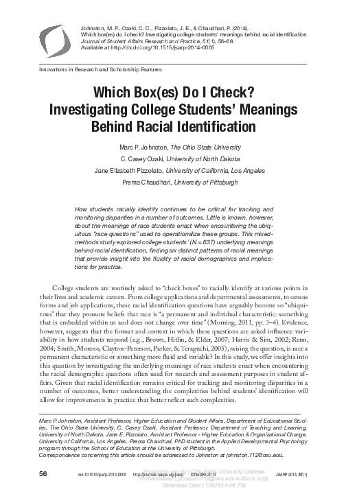 (PDF) Which box(es) do I check? Investigating college students ...