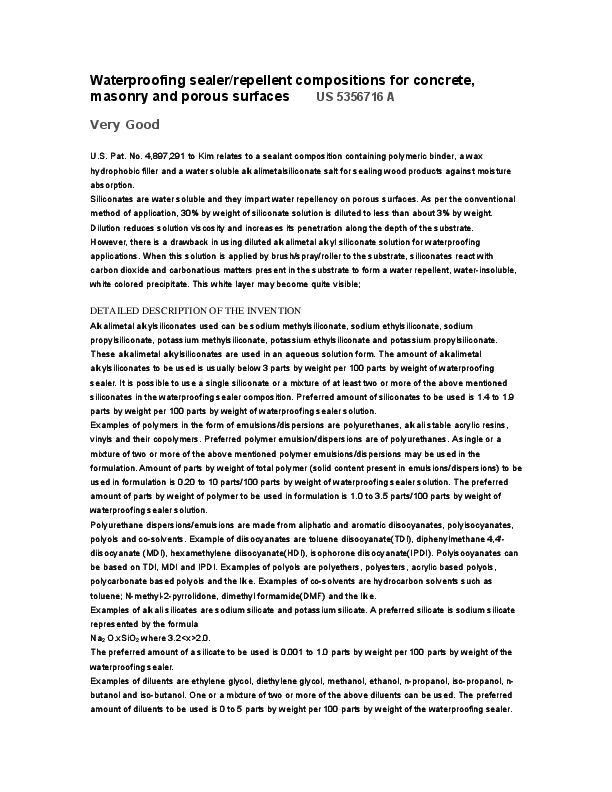 (DOC) Waterproofing sealer/repellent compositions for concrete, masonry ...