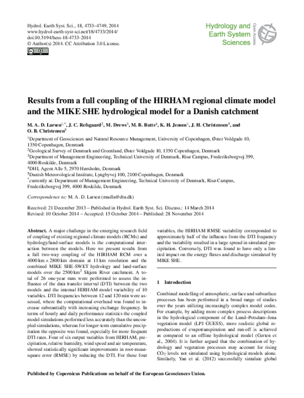 (PDF) Results from a full coupling of the HIRHAM regional climate model ...
