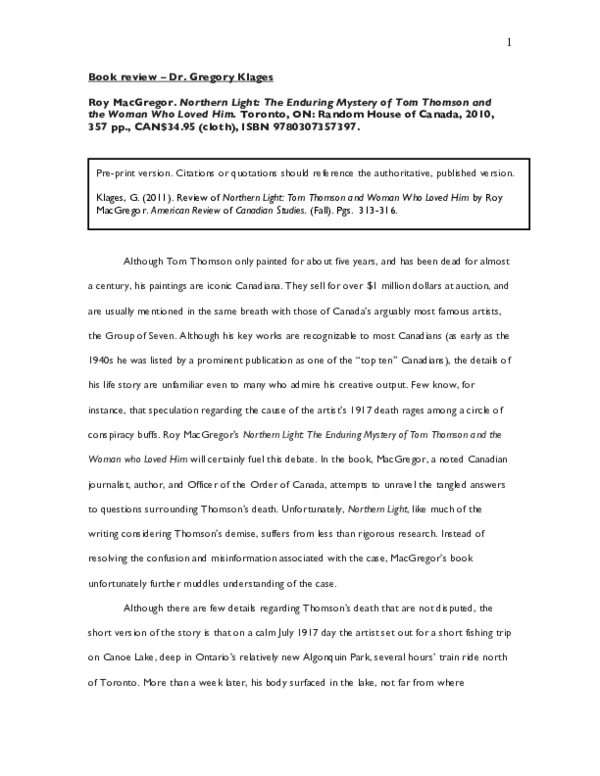 Review Of Roy Macgregor S Northern Light The Enduring Mystery Pdf