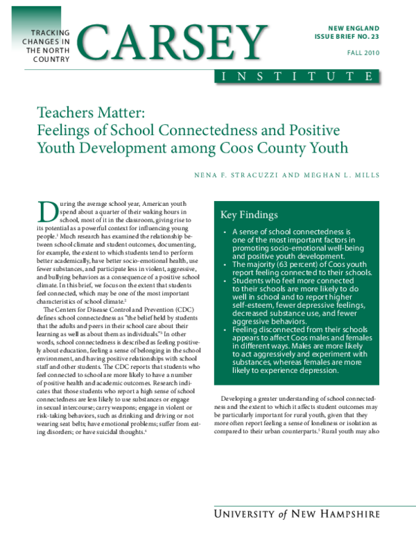 (PDF) Teachers matter feelings of school connectedness and positive