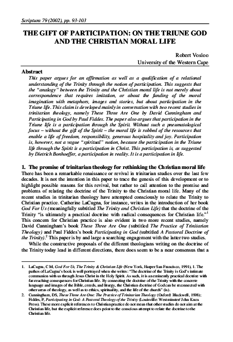 (PDF) THE GIFT OF PARTICIPATION: ON THE TRIUNE GOD AND THE CHRISTIAN ...