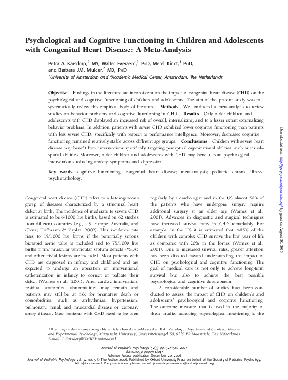 (PDF) Psychological and cognitive functioning in children and ...