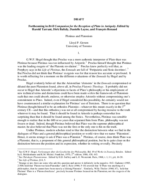 Plotinus And Platonism