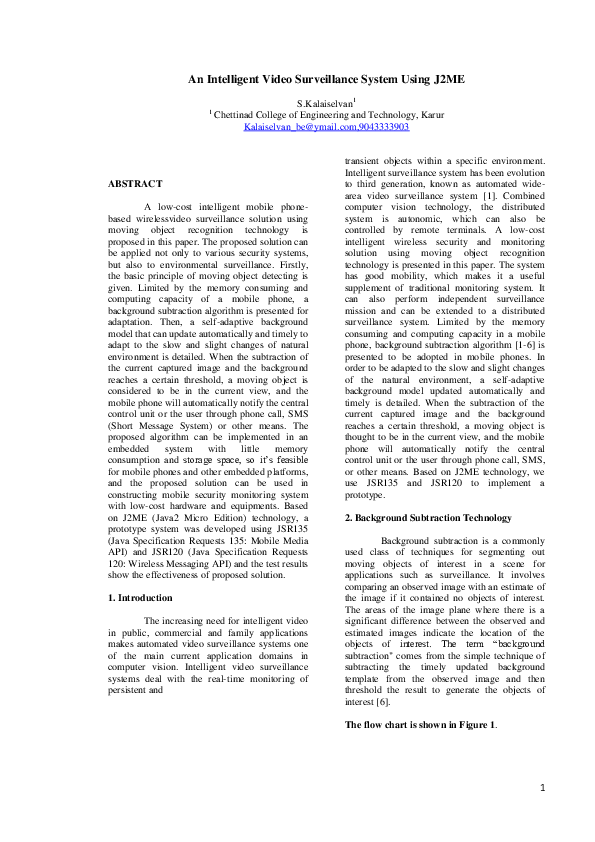 (PDF) An Intelligent Video Surveillance System Using J2ME