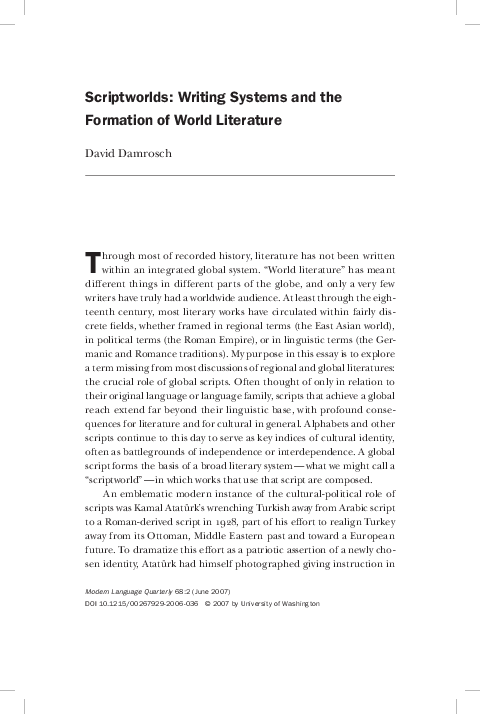 (PDF) Scriptworlds: Writing Systems and the Formation of World Literature