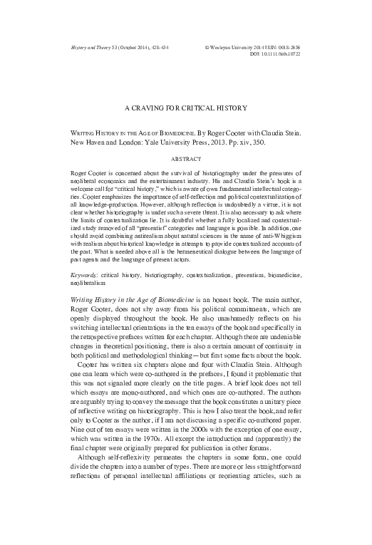 (PDF) A Craving for Critical History