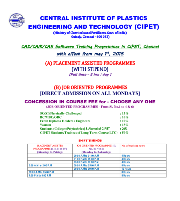 (PDF) CENTRAL INSTITUTE OF PLASTICS ENGINEERING AND TECHNOLOGY (CIPET