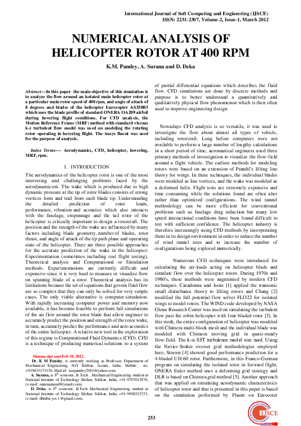 (PDF) NUMERICAL ANALYSIS OF HELICOPTER ROTOR AT 400 RPM