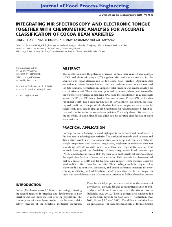 (PDF) INTEGRATING NIR SPECTROSCOPY AND ELECTRONIC TONGUE TOGETHER WITH ...