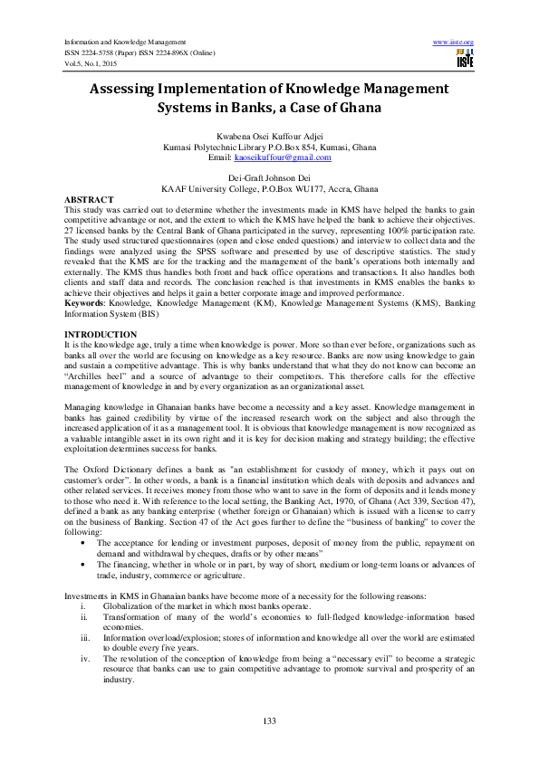 (PDF) Assessing Implementation of Knowledge Management Systems in Banks ...