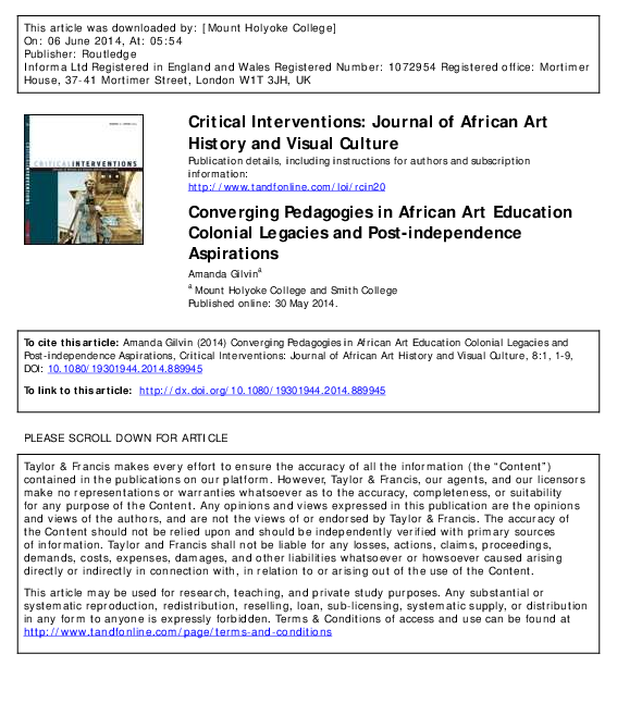 (PDF) "Modern African art and apartheid" Joshua I Cohen Academia.edu