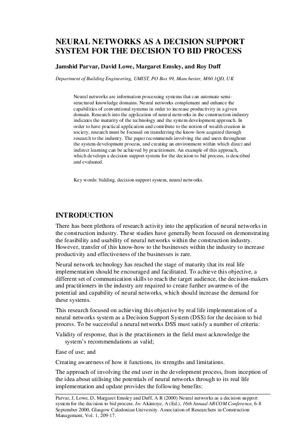 (PDF) Neural networks as a decision support system for the decision to ...
