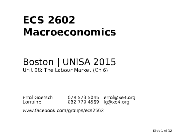  PPT Macroeconomics ECS2602 08 The Labour Market Ch 6 animated 