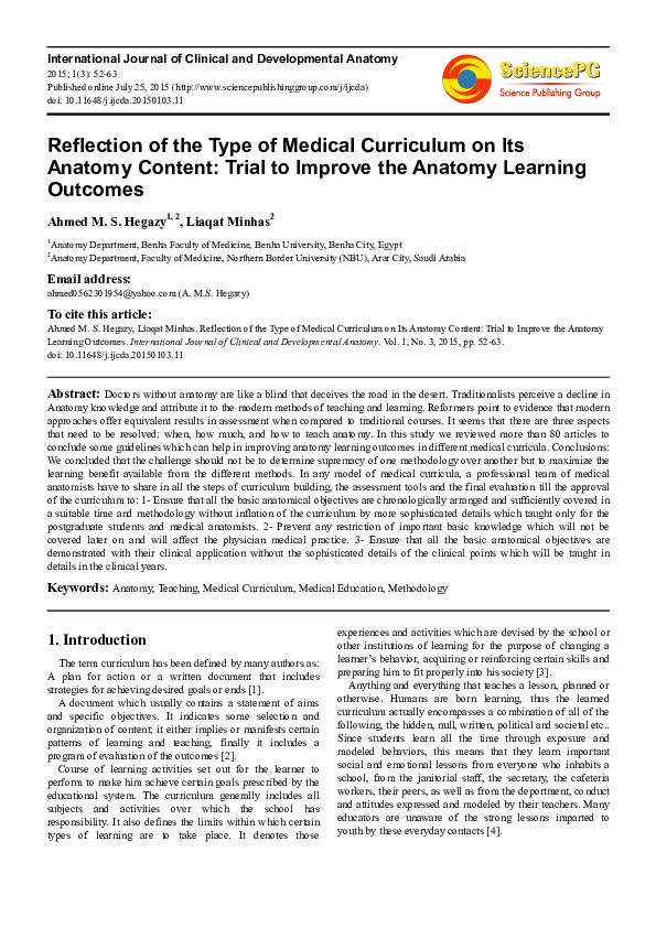 (PDF) Reflection of the Type of Medical Curriculum on Its Anatomy ...