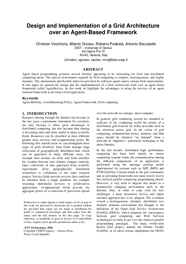 (PDF) Design and Implementation of a Grid Architecture over an Agent ...
