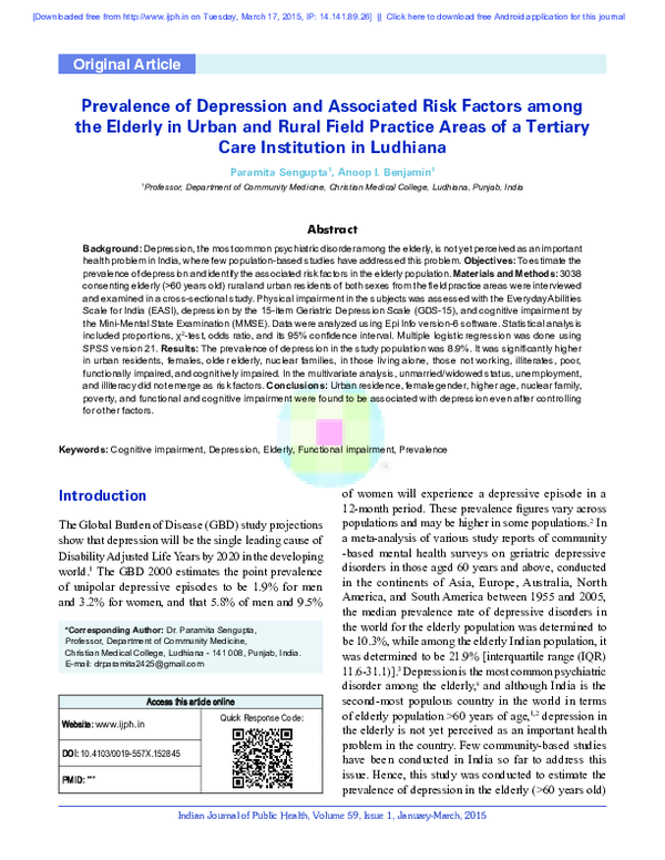 (PDF) Prevalence of Depression and Associated Risk Factors among