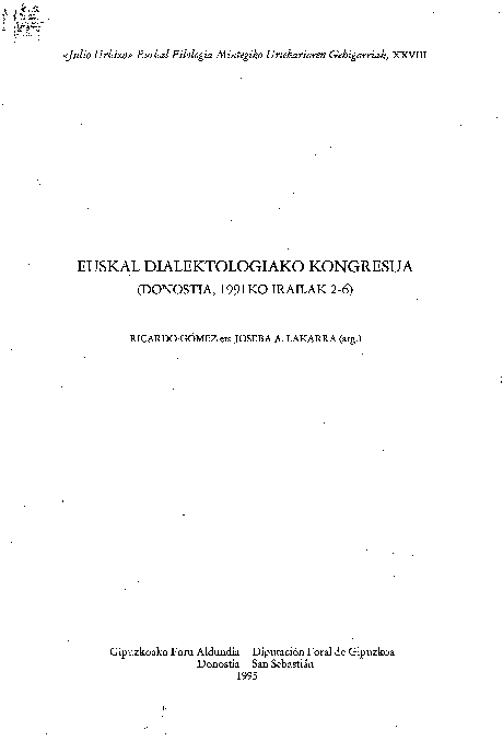 1994 - Euskal dialektologiako kongresua (Donostia, 1991ko irailak 2-6)