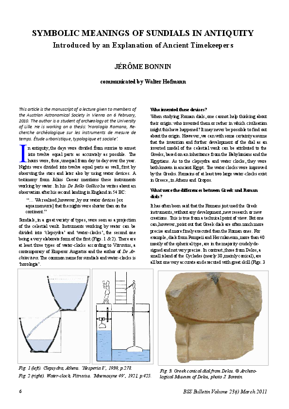 (PDF) SYMBOLIC MEANINGS OF SUNDIALS IN ANTIQUITY Jérôme Bonnin