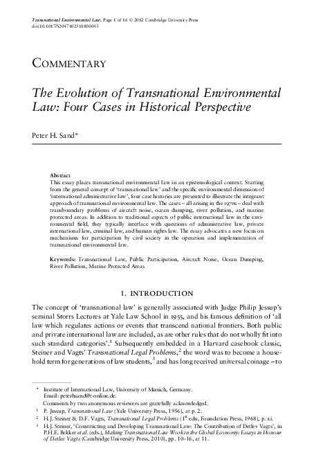  PDF The Evolution Of Transnational Environmental Law Four Cases In 