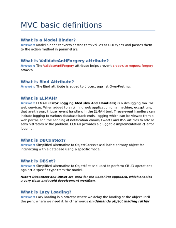 (DOC) MVC basic definitions What is a Model Binder