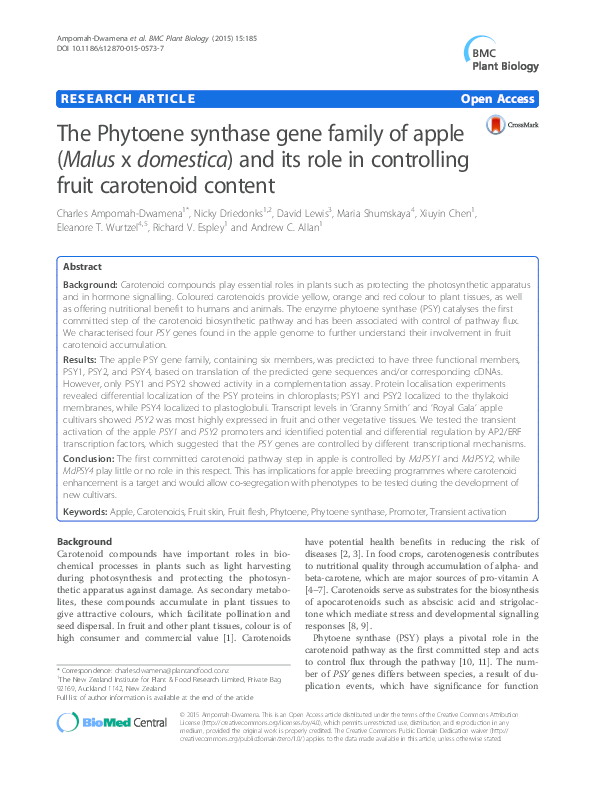 (PDF) The Phytoene synthase gene family of apple (Malus x domestica ...