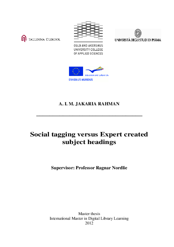 PDF Social tagging versus Expert created subject headings 