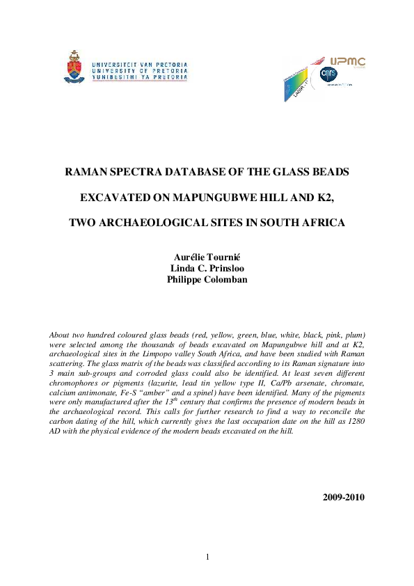 (PDF) Raman spectra database of the glass beads excavated on mapungubwe