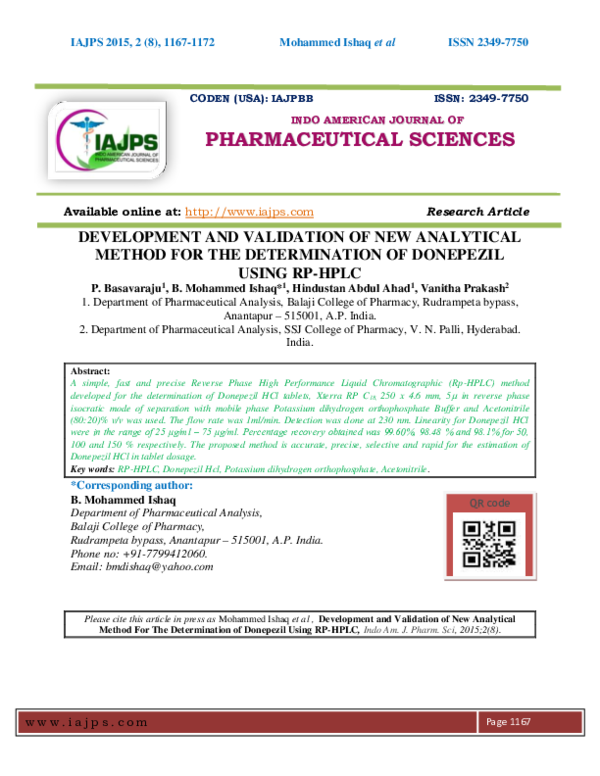 (PDF) DEVELOPMENT AND VALIDATION OF NEW ANALYTICAL METHOD FOR THE ...