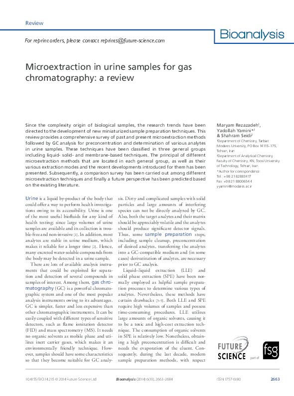 (PDF) Microextraction in urine samples for gas chromatography a review