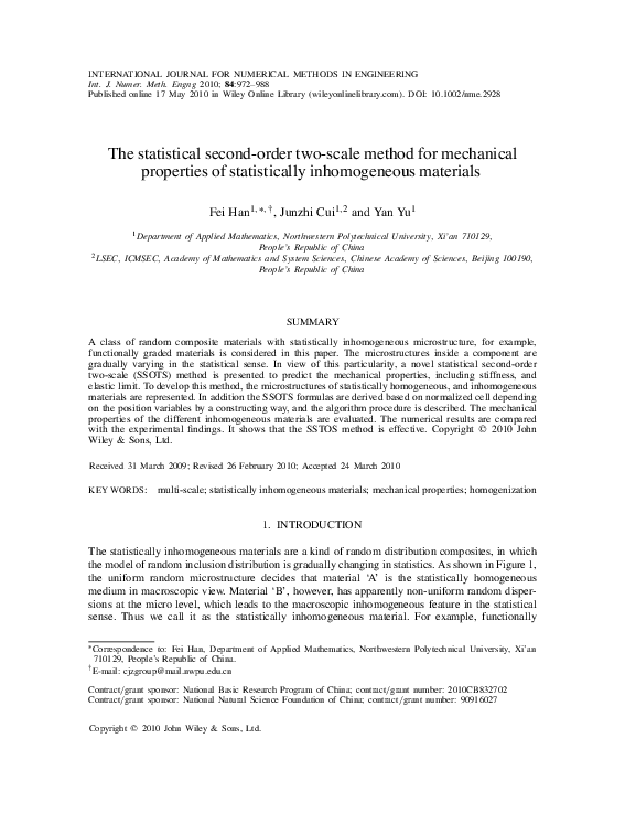 The statistical second-order two-scale method for mechanical properties ...