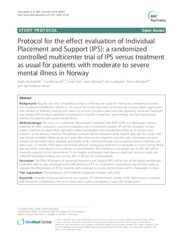 (PDF) Protocol for the effect evaluation of Individual Placement and ...