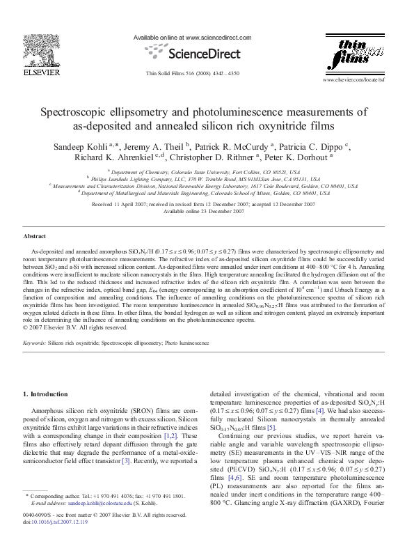(PDF) Spectroscopic ellipsometry and photoluminescence measurements of ...