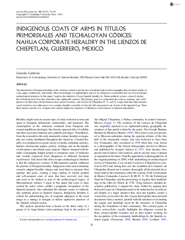 Pdf Indigenous Coats Of Arms In Titulos Primordiales And