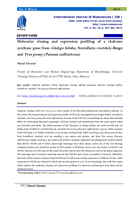 (PDF) Molecular cloning and expression profiling of a chalcone synthase ...