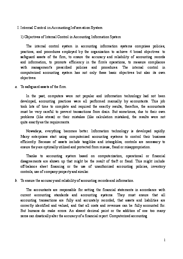 (DOC) I. Internal Control in Accounting Information System 1 ...