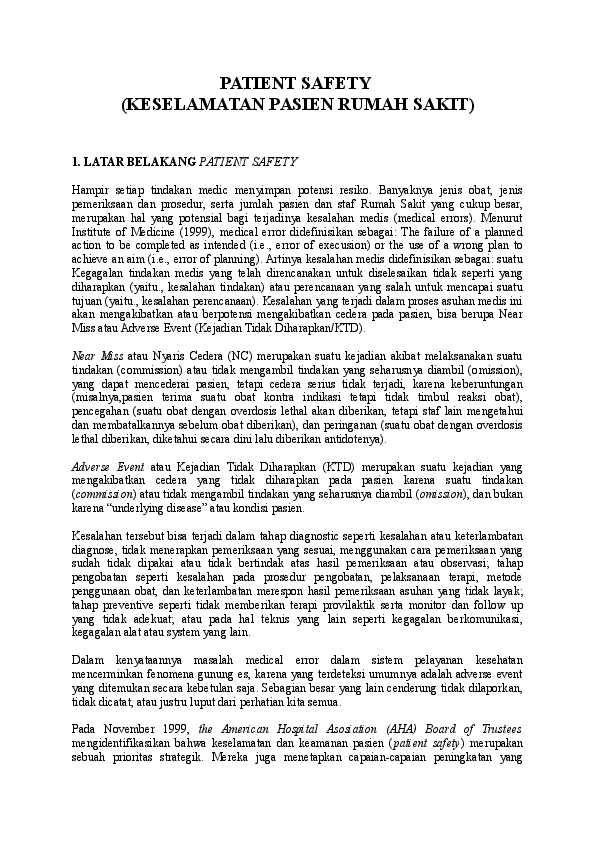 Doc Patient Safety Keselamatan Pasien Rumah Sakit Mc Ximenes Academia Edu