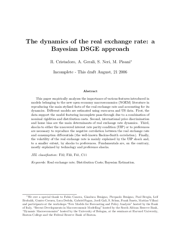 (PDF) The dynamics of the real exchange rate: a Bayesian DSGE approach