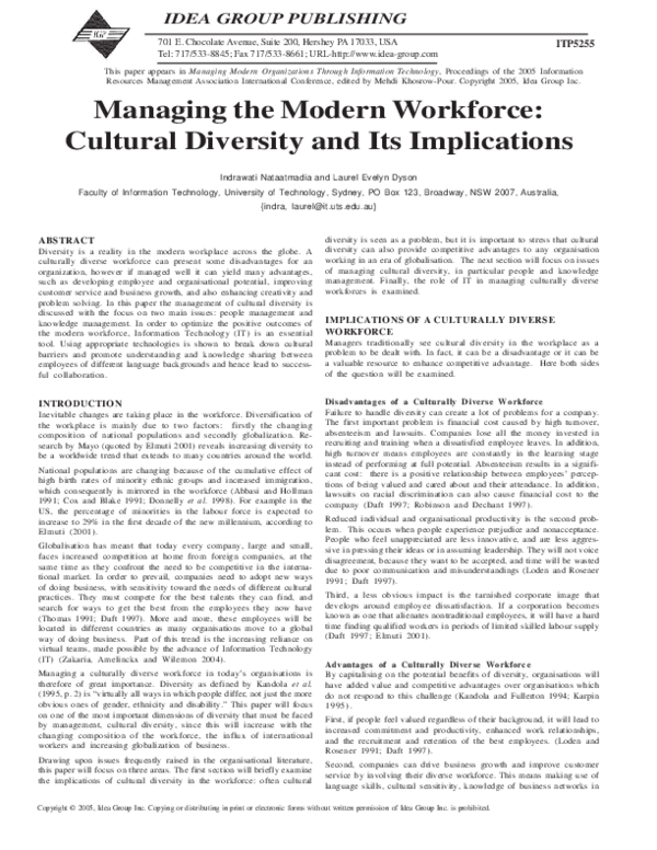 (PDF) Managing the Modern Workforce: Cultural Diversity and Its ...