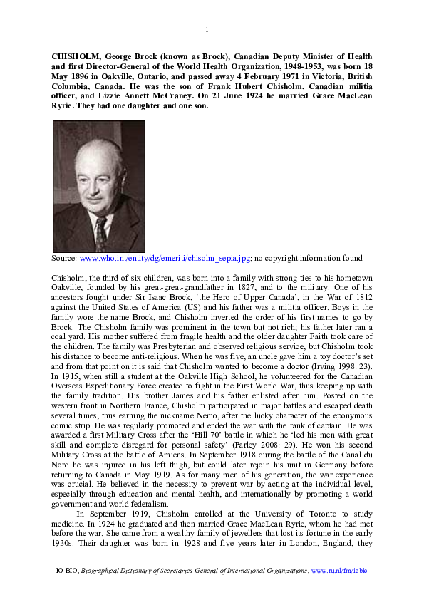 (PDF) IO BIO Entry: Chisholm, George Brock, World Health Organization ...