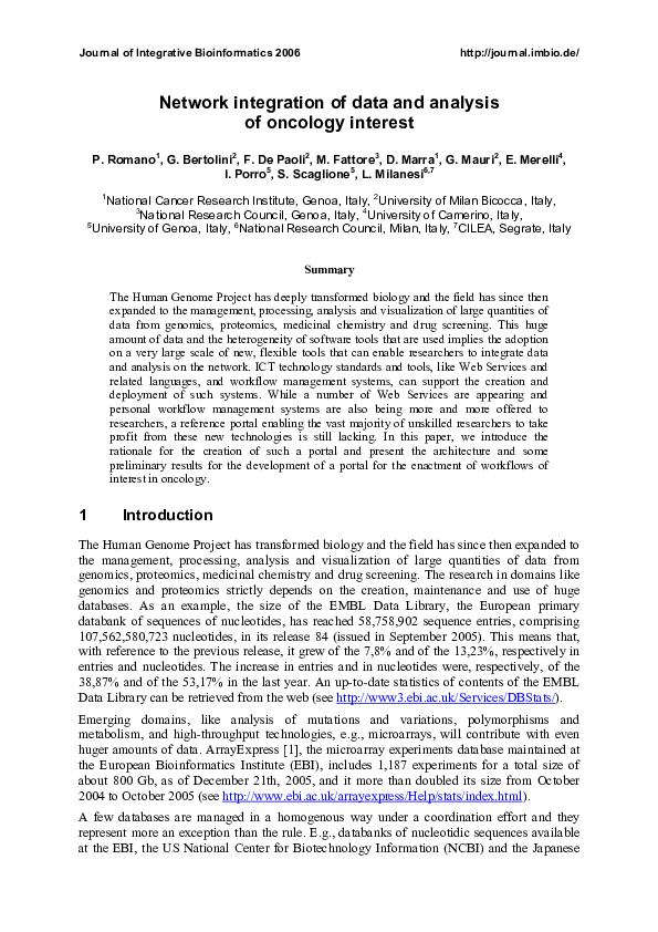 (PDF) Network integration of data and analysis of oncology interest